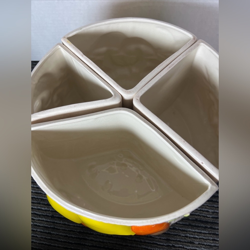 Vtg 1974 Arnels 3D Mushroom Divided 4 Canister Lazy Susan W/Lid & Tray-Ceramic - Picture 11 of 16